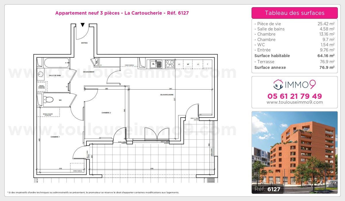 Plan et surfaces, Programme neuf Toulouse : Cartoucherie Référence n° 6127