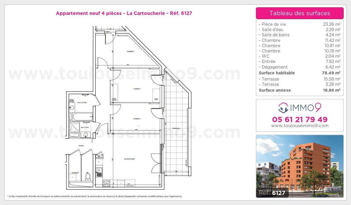 Plan et surfaces, Programme neuf Toulouse : Cartoucherie Référence n° 6127