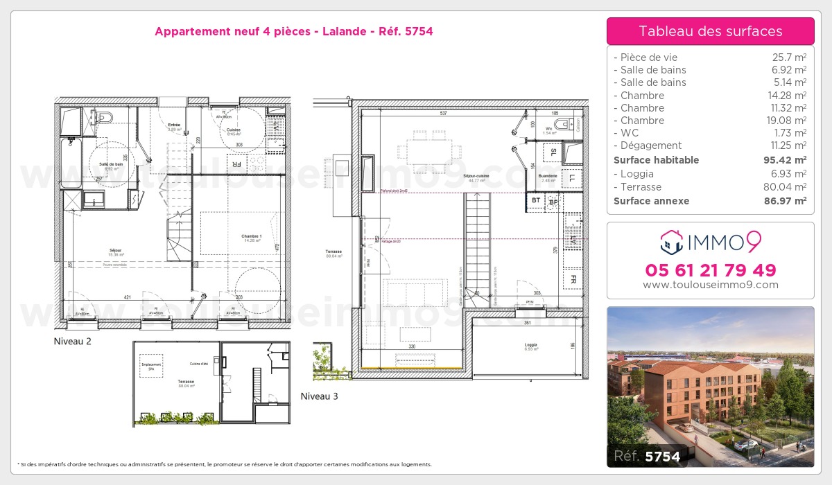 Plan et surfaces, Programme neuf Toulouse : Lalande Référence n° 5754