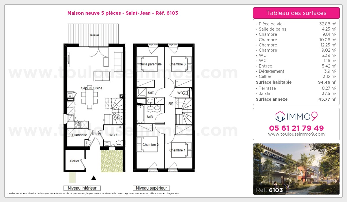 Plan et surfaces, Programme neuf Saint-Jean Référence n° 6103