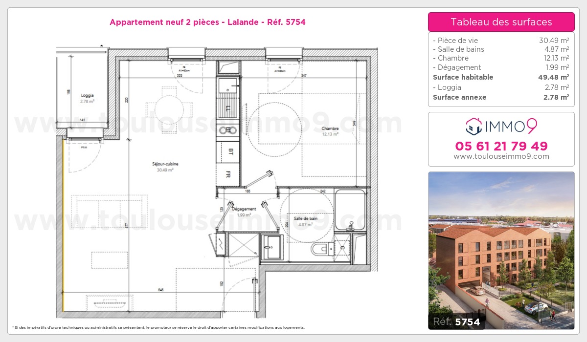 Plan et surfaces, Programme neuf Toulouse : Lalande Référence n° 5754