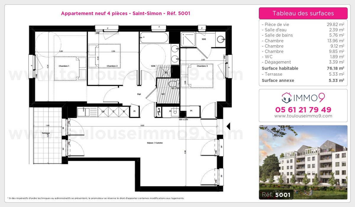 Plan et surfaces, Programme neuf Toulouse : Saint-Simon Référence n° 5001