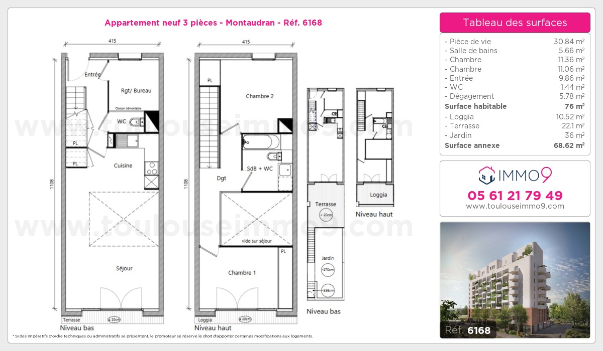 Plan et surfaces, Programme neuf Toulouse : Montaudran Référence n° 6168