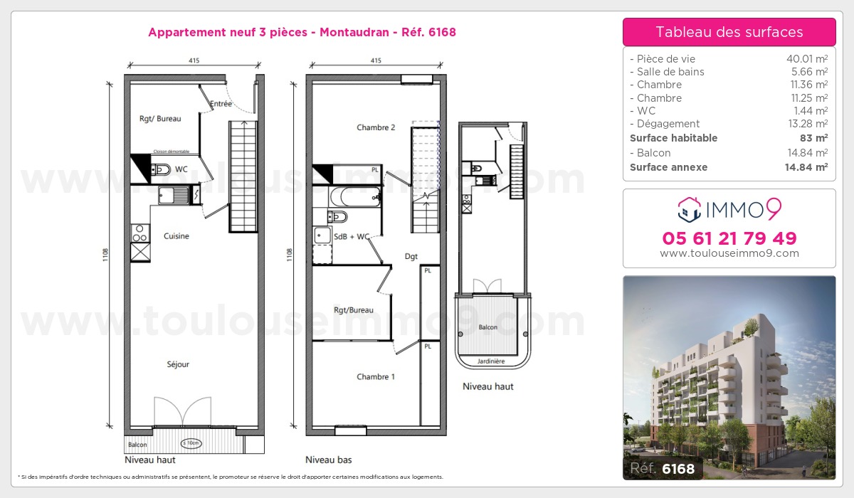 Plan et surfaces, Programme neuf Toulouse : Montaudran Référence n° 6168