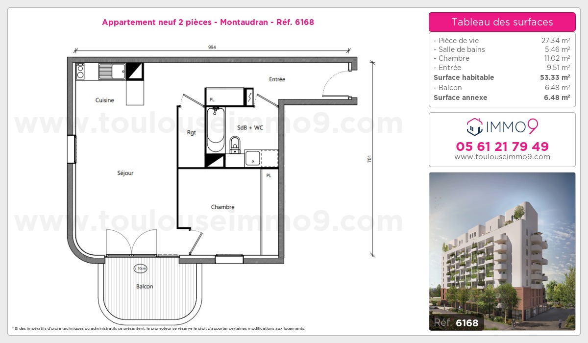 Plan et surfaces, Programme neuf Toulouse : Montaudran Référence n° 6168