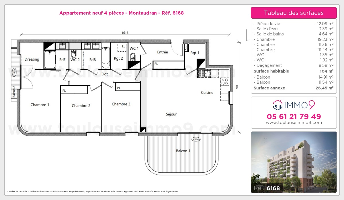 Plan et surfaces, Programme neuf Toulouse : Montaudran Référence n° 6168