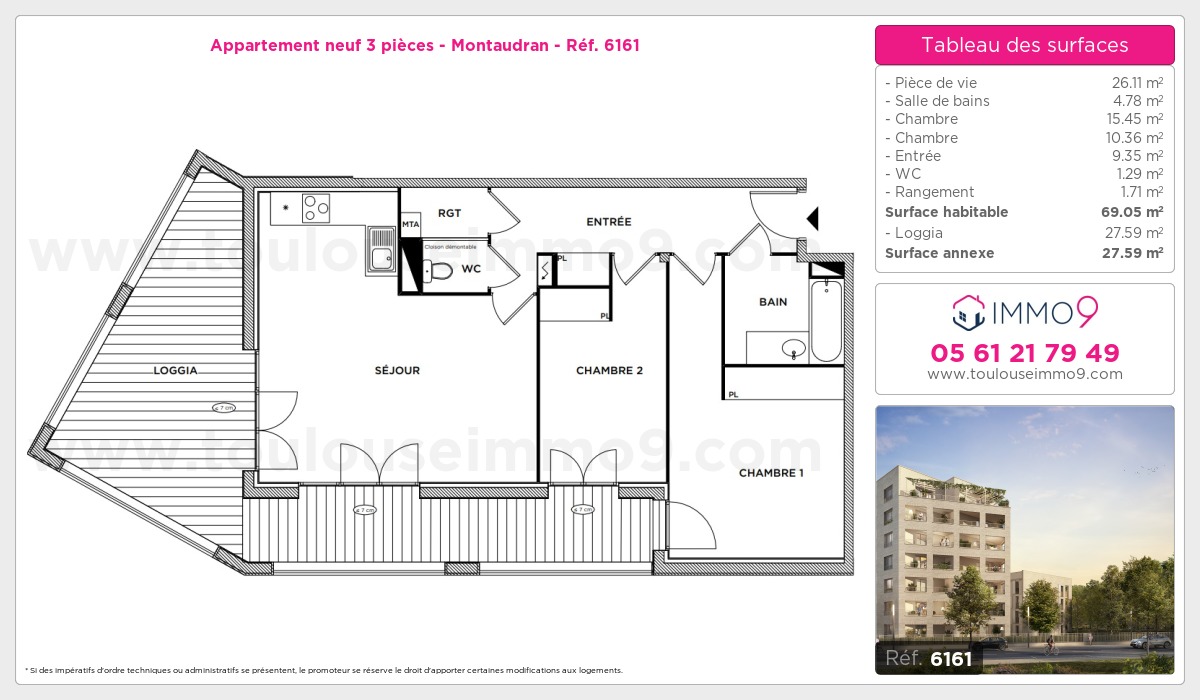 Plan et surfaces, Programme neuf Toulouse : Montaudran Référence n° 6161