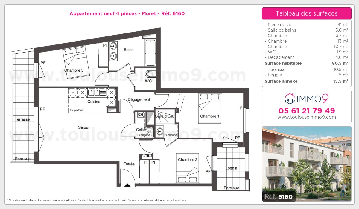 Plan et surfaces, Programme neuf Muret Référence n° 6160