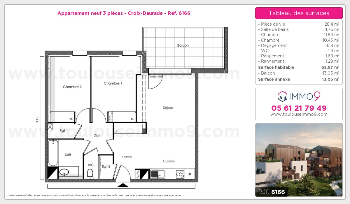 Plan et surfaces, Programme neuf Toulouse : Croix-Daurade Référence n° 6166