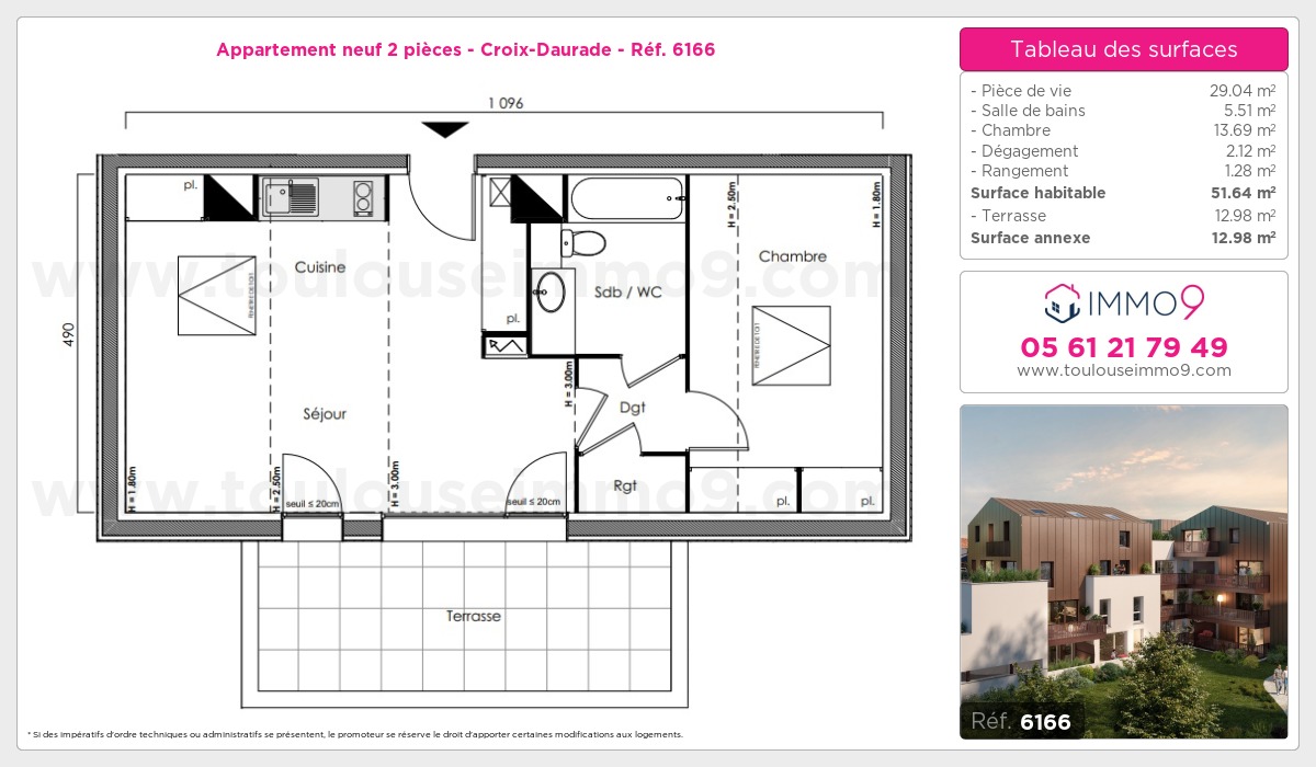 Plan et surfaces, Programme neuf Toulouse : Croix-Daurade Référence n° 6166