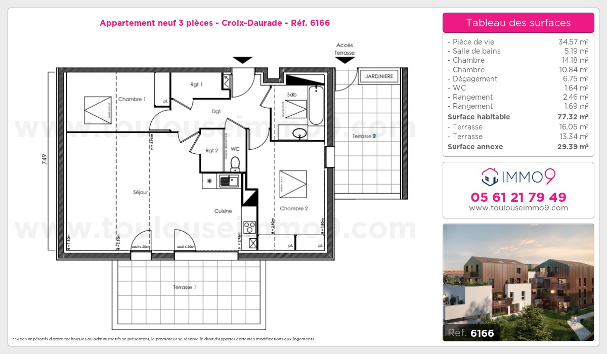 Plan et surfaces, Programme neuf Toulouse : Croix-Daurade Référence n° 6166