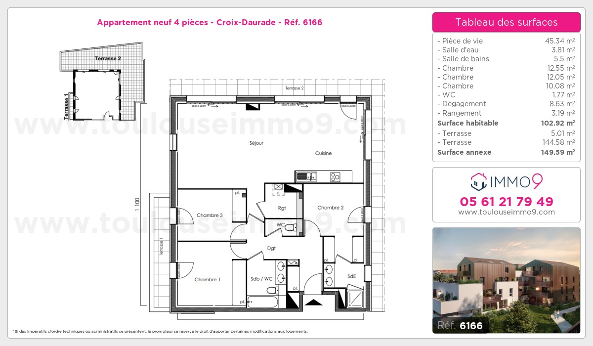 Plan et surfaces, Programme neuf Toulouse : Croix-Daurade Référence n° 6166