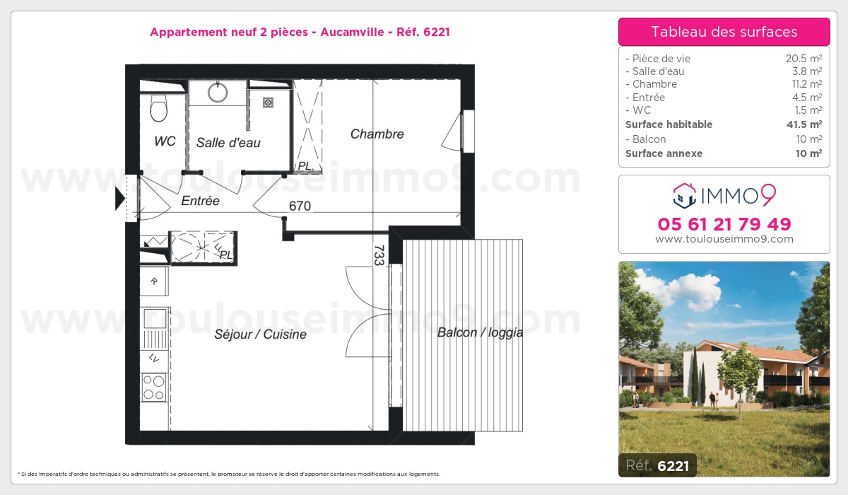 Plan et surfaces, Programme neuf Aucamville Référence n° 6221