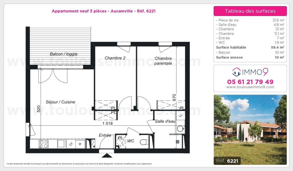 Plan et surfaces, Programme neuf Aucamville Référence n° 6221