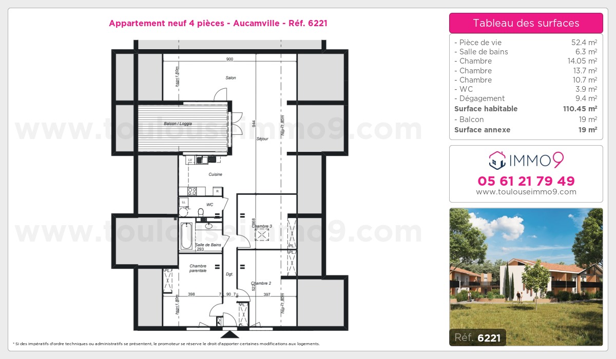 Plan et surfaces, Programme neuf Aucamville Référence n° 6221