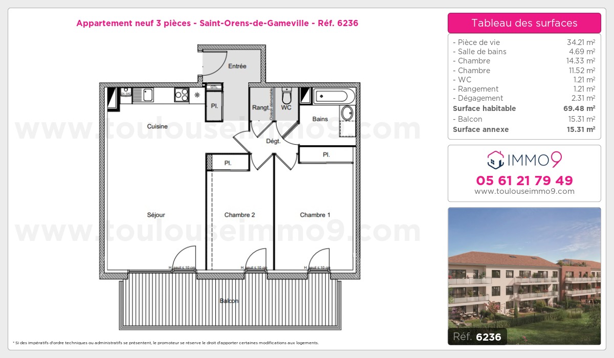 Plan et surfaces, Programme neuf Saint-Orens-de-Gameville Référence n° 6236