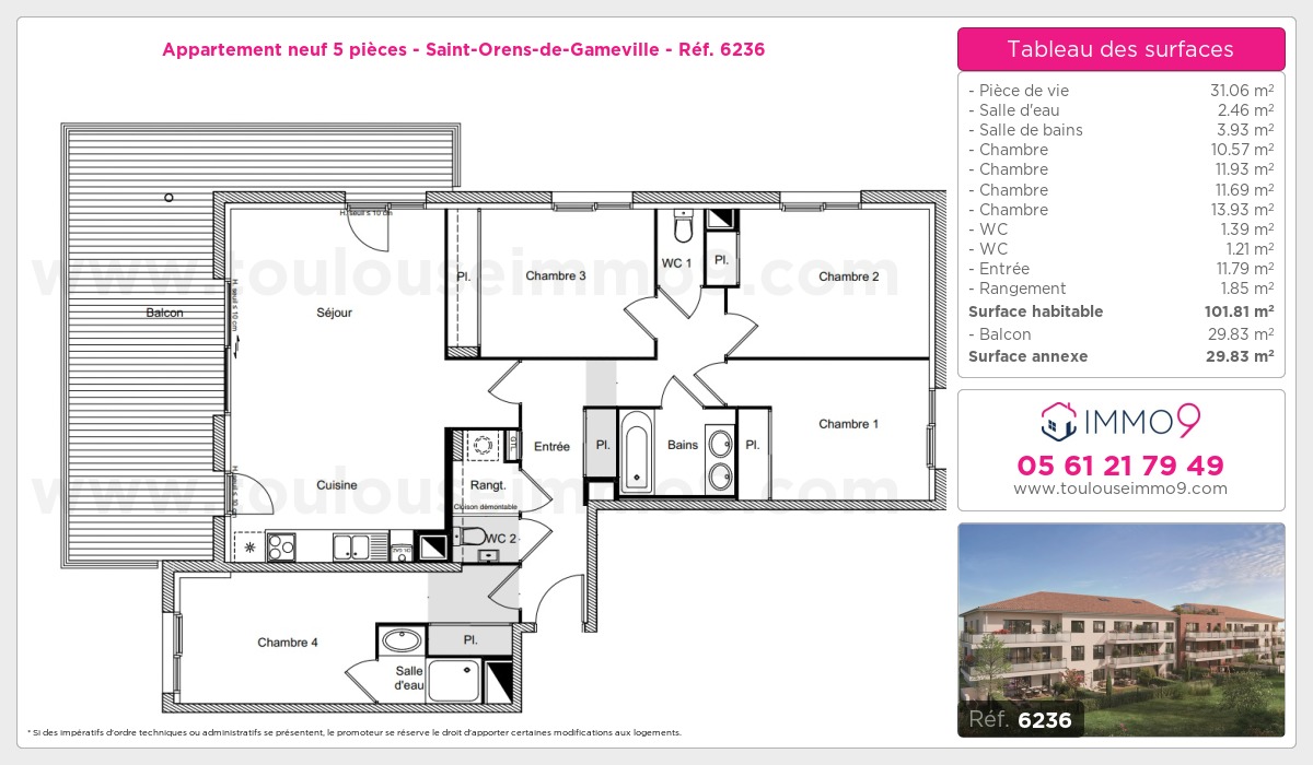 Plan et surfaces, Programme neuf Saint-Orens-de-Gameville Référence n° 6236