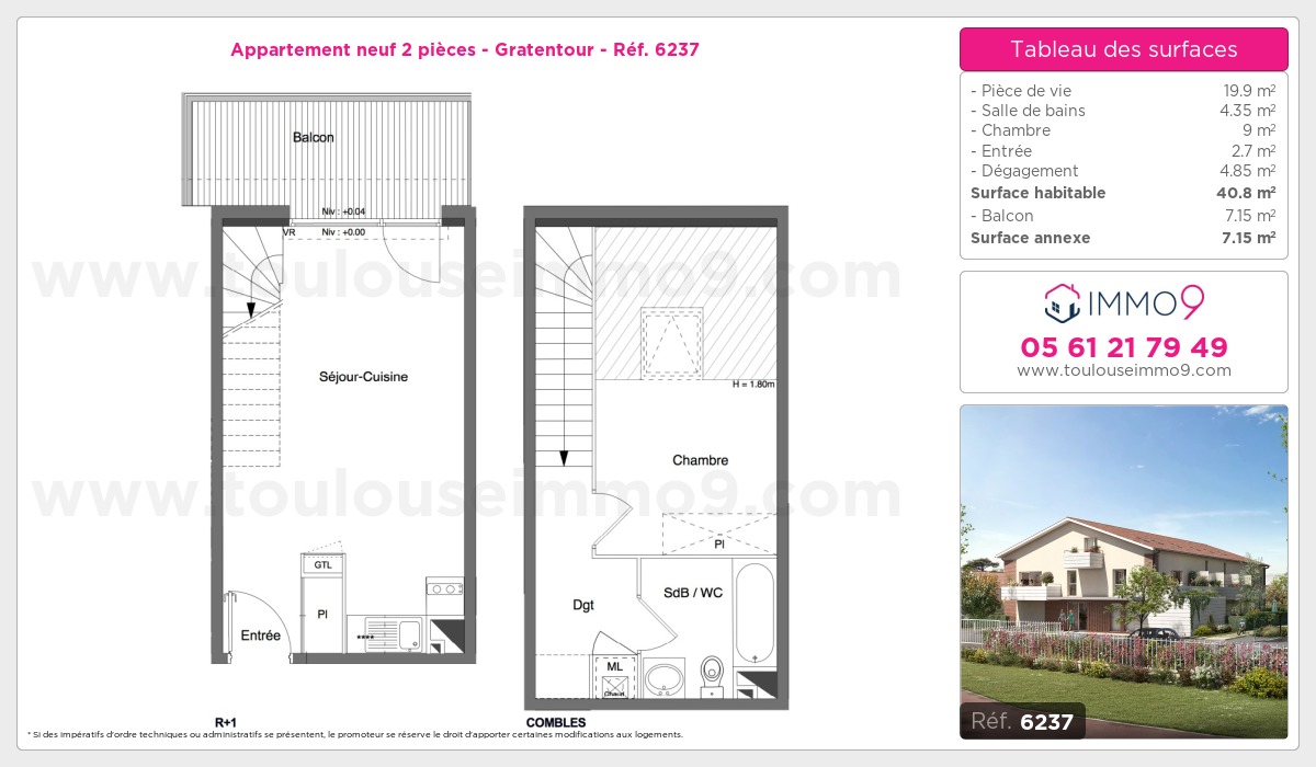 Plan et surfaces, Programme neuf Gratentour Référence n° 6237