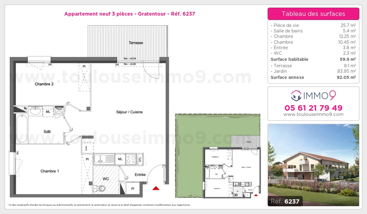 Plan et surfaces, Programme neuf Gratentour Référence n° 6237