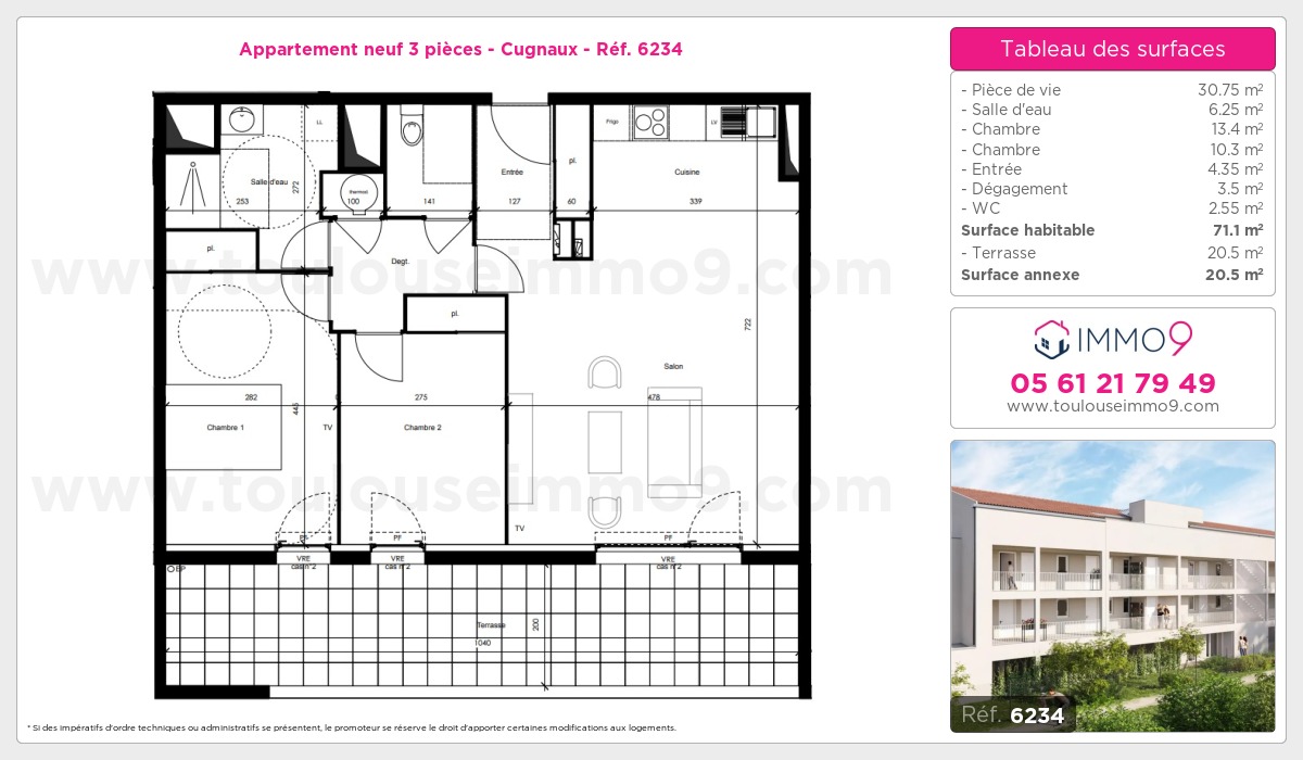 Plan et surfaces, Programme neuf Cugnaux Référence n° 6234