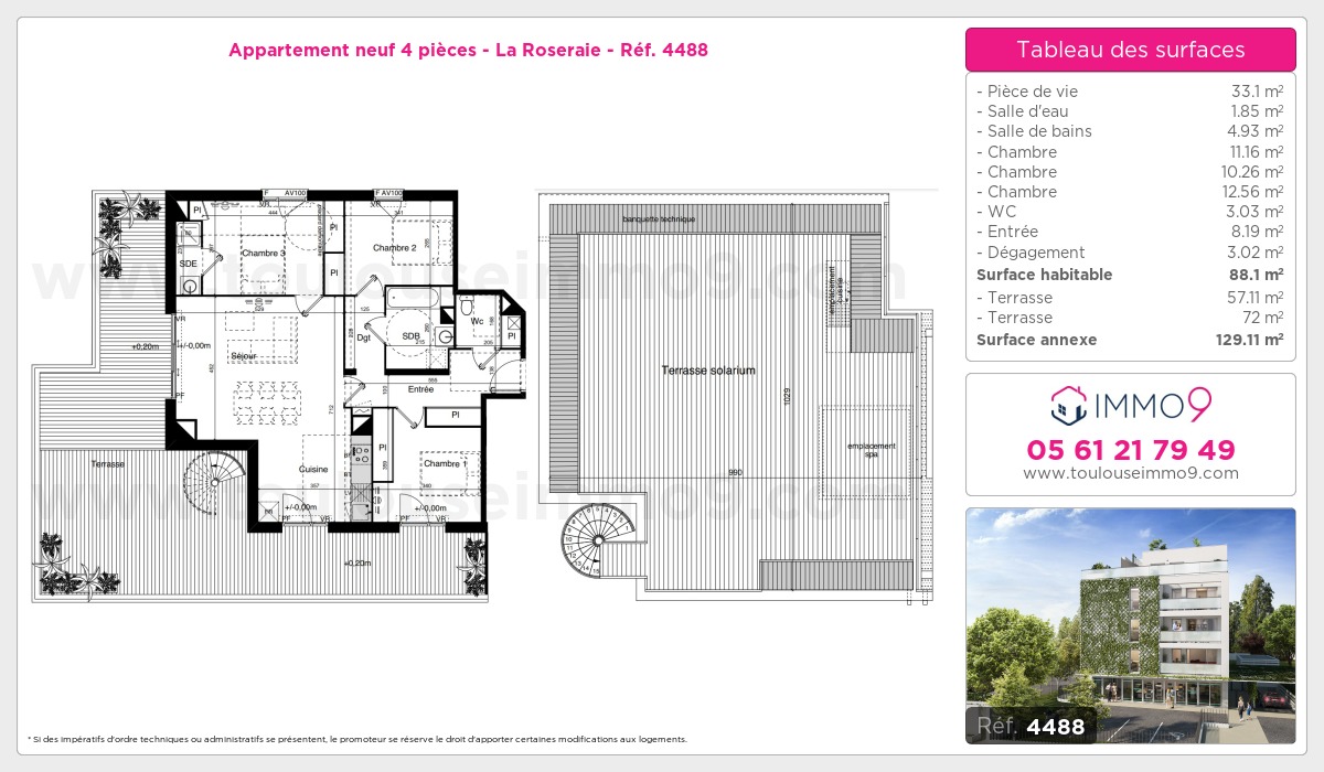 Plan et surfaces, Programme neuf Toulouse : Roseraie Référence n° 4488