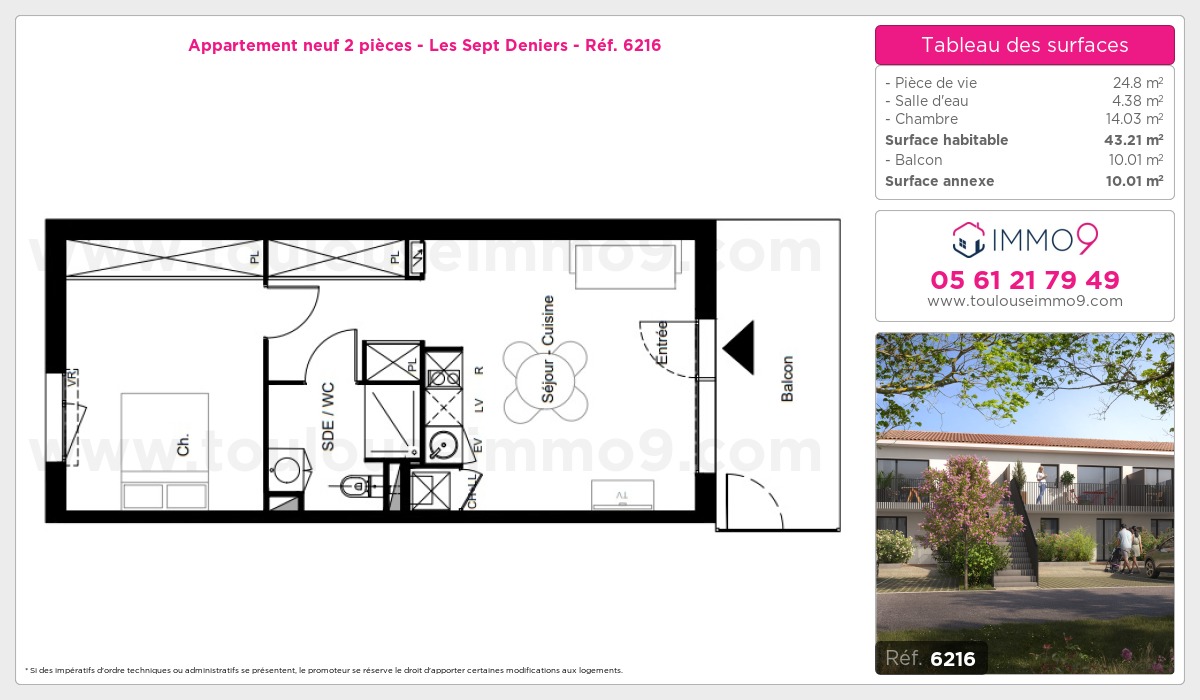 Plan et surfaces, Programme neuf Toulouse : Sept Deniers Référence n° 6216