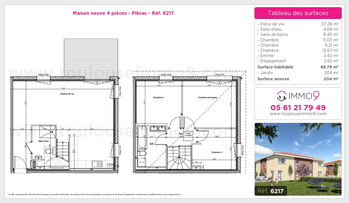 Plan et surfaces, Programme neuf Pibrac Référence n° 6217