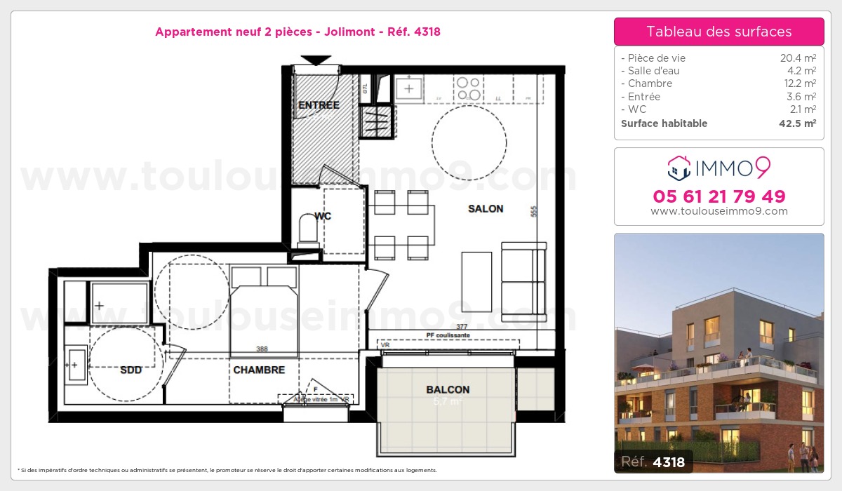 Plan et surfaces, Programme neuf Toulouse : Jolimont Référence n° 4318