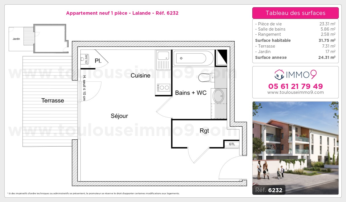 Plan et surfaces, Programme neuf Toulouse : Lalande Référence n° 6232