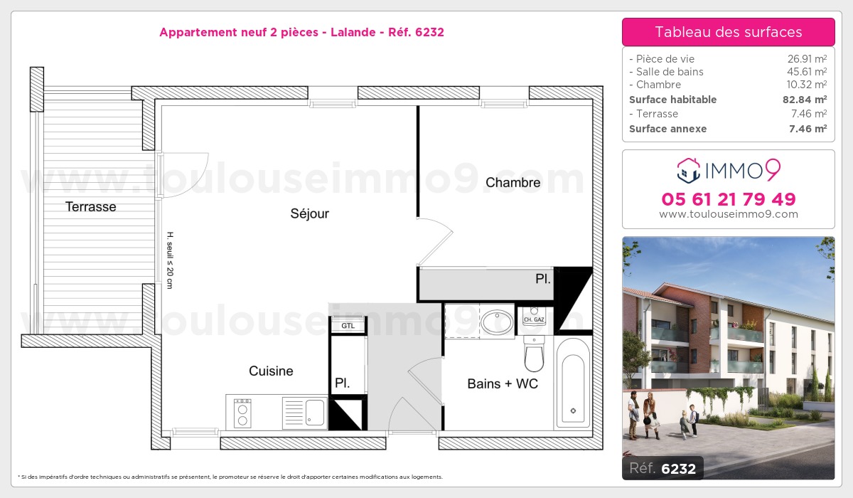 Plan et surfaces, Programme neuf Toulouse : Lalande Référence n° 6232