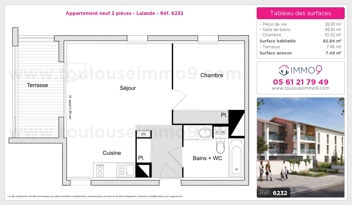 Plan et surfaces, Programme neuf Toulouse : Lalande Référence n° 6232