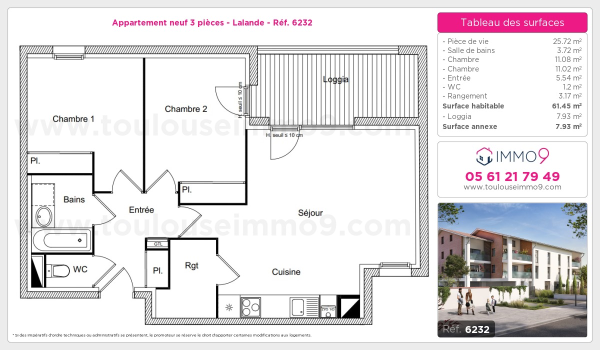 Plan et surfaces, Programme neuf Toulouse : Lalande Référence n° 6232