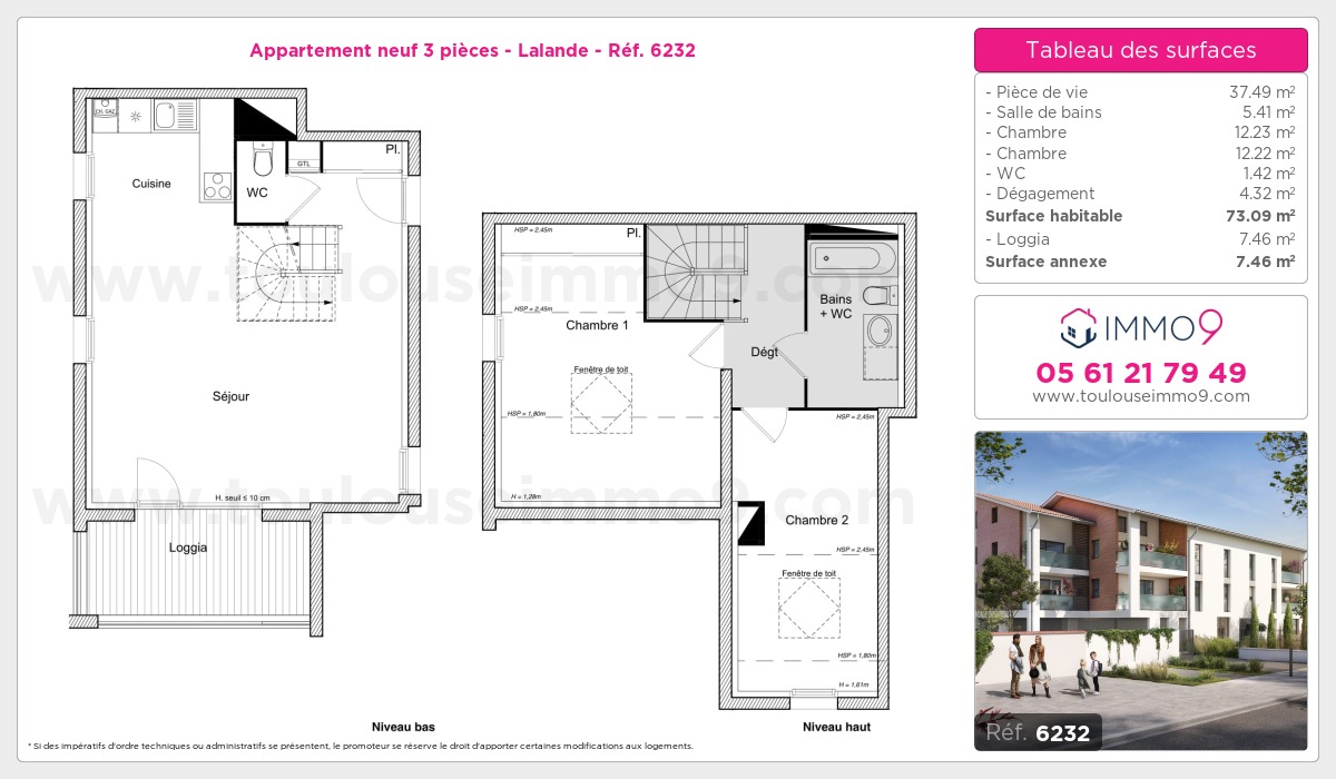 Plan et surfaces, Programme neuf Toulouse : Lalande Référence n° 6232