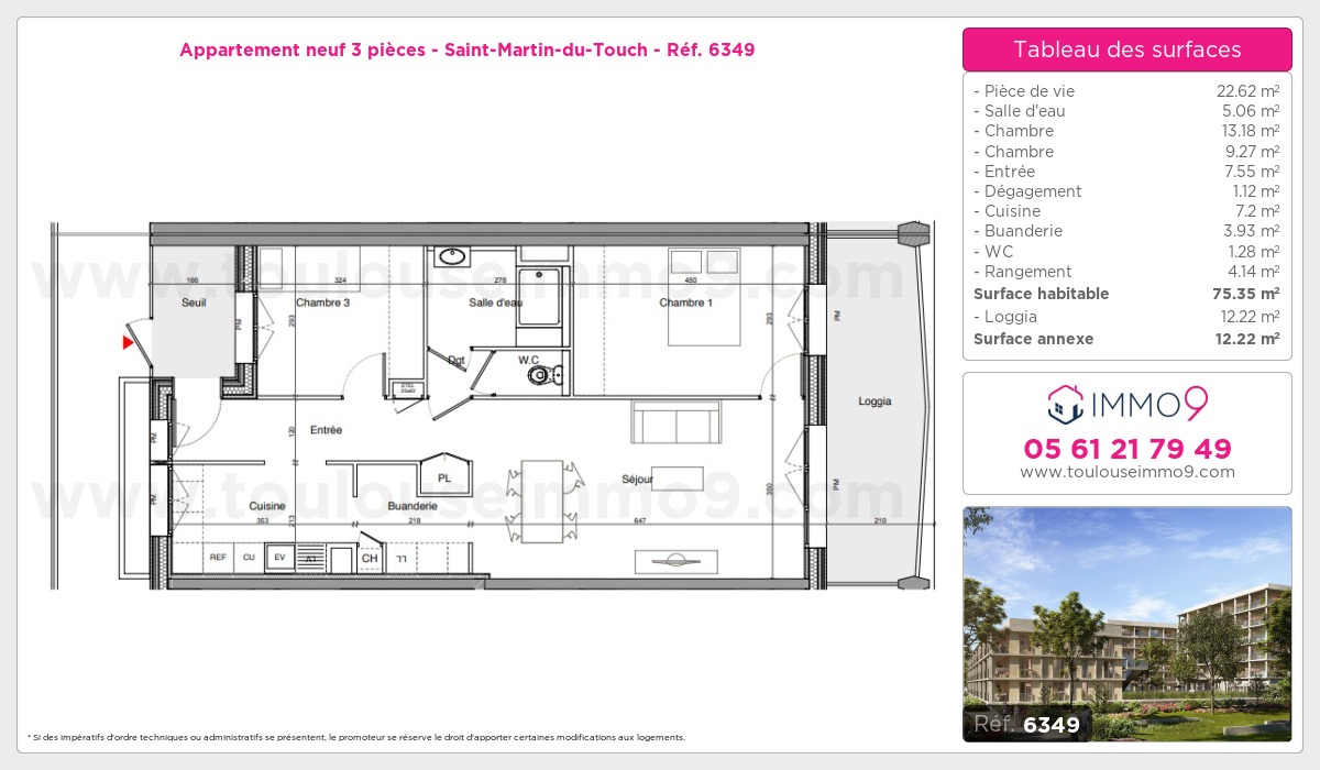 Plan et surfaces, Programme neuf Toulouse : Saint-Martin-du-Touch Référence n° 6349