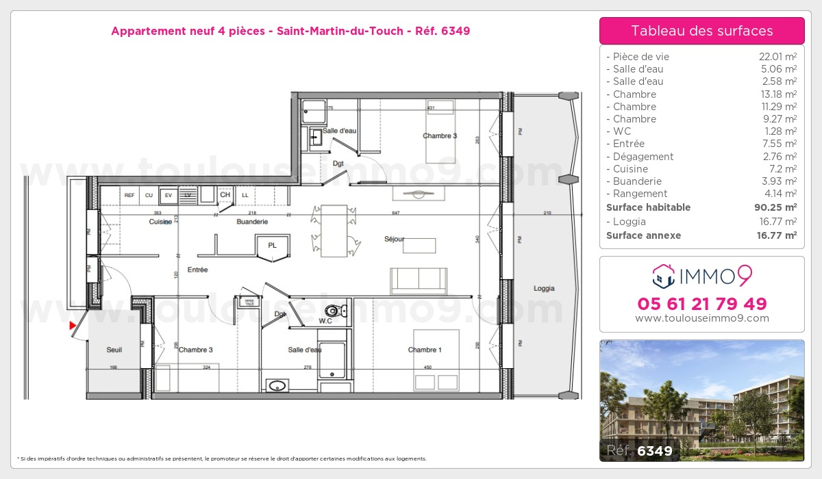 Plan et surfaces, Programme neuf Toulouse : Saint-Martin-du-Touch Référence n° 6349