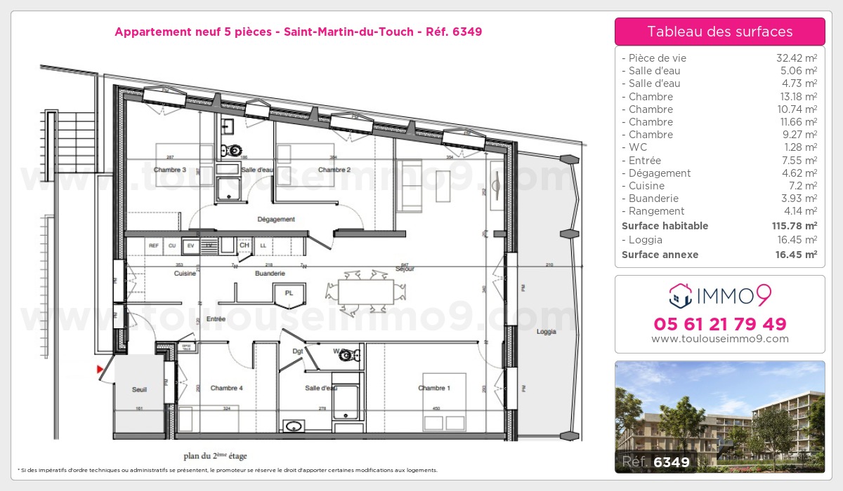 Plan et surfaces, Programme neuf Toulouse : Saint-Martin-du-Touch Référence n° 6349