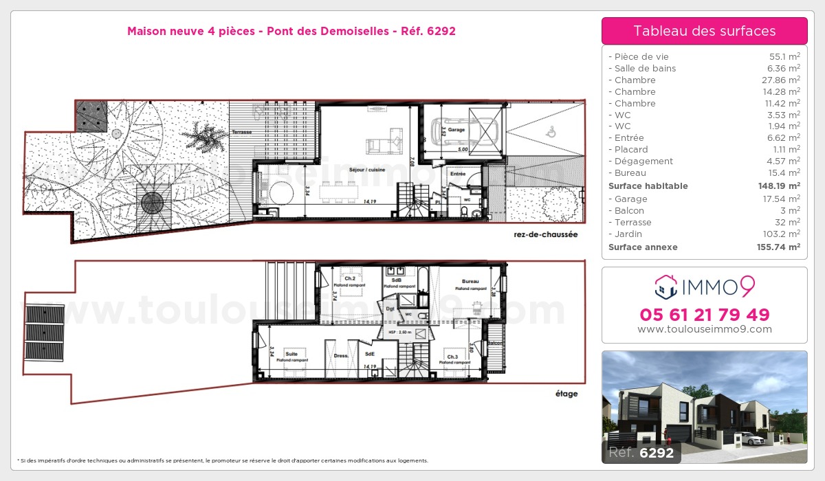 Plan et surfaces, Programme neuf Toulouse : Pont des Demoiselles Référence n° 6292