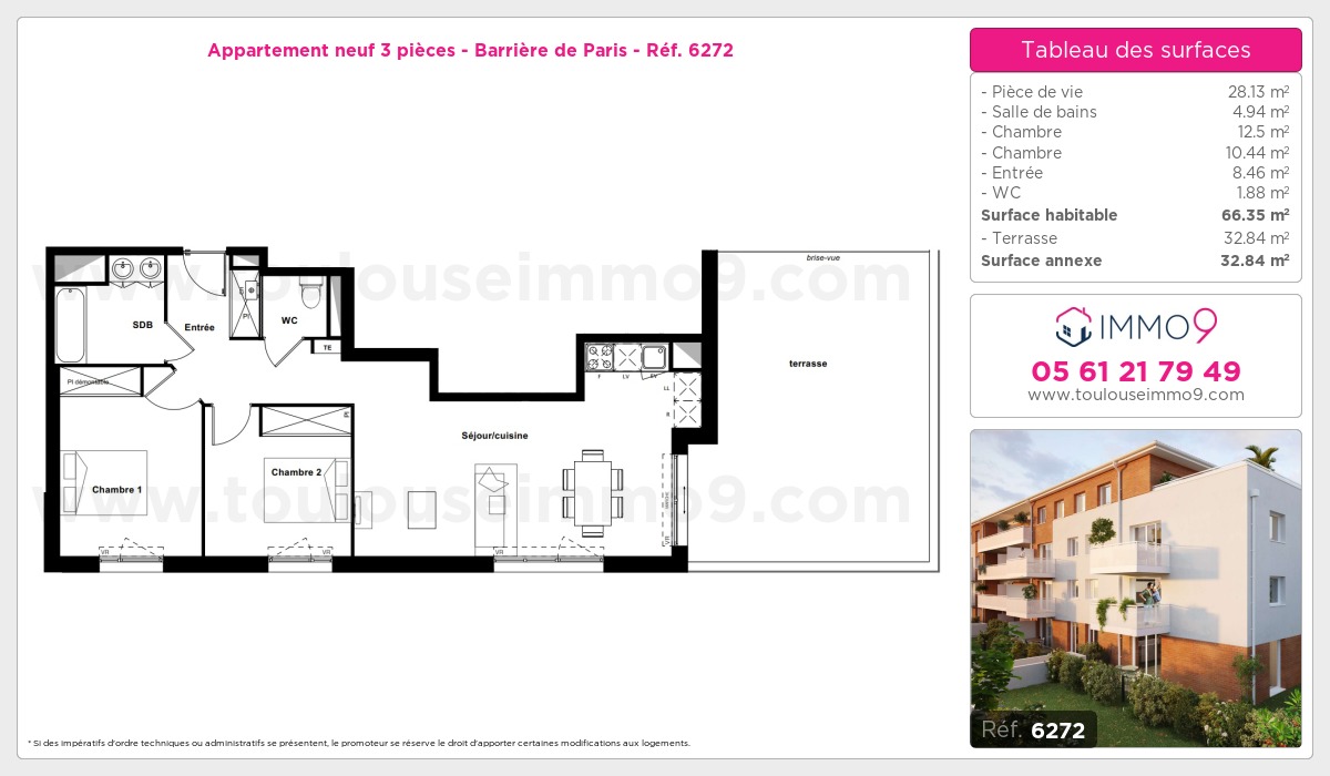 Plan et surfaces, Programme neuf Toulouse : Barrière de Paris Référence n° 6272