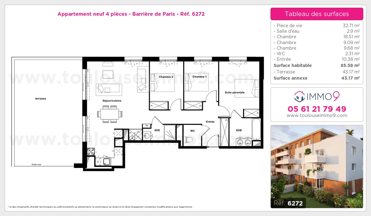 Plan et surfaces, Programme neuf Toulouse : Barrière de Paris Référence n° 6272