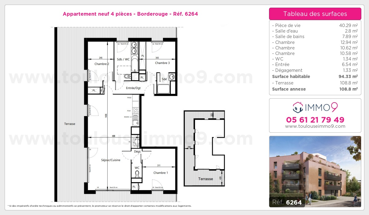 Plan et surfaces, Programme neuf Toulouse : Borderouge Référence n° 6264