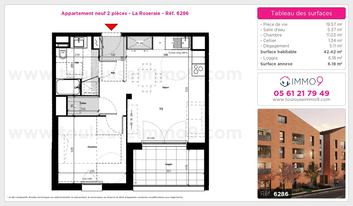 Plan et surfaces, Programme neuf Toulouse : Roseraie Référence n° 6286