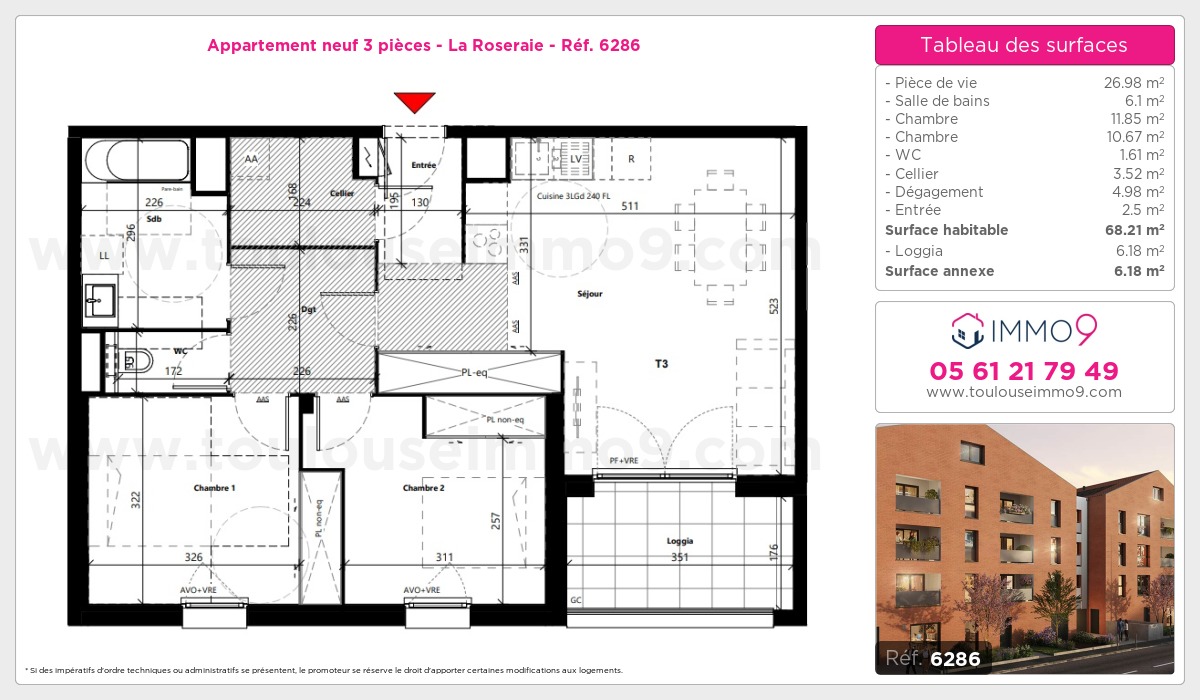 Plan et surfaces, Programme neuf Toulouse : Roseraie Référence n° 6286
