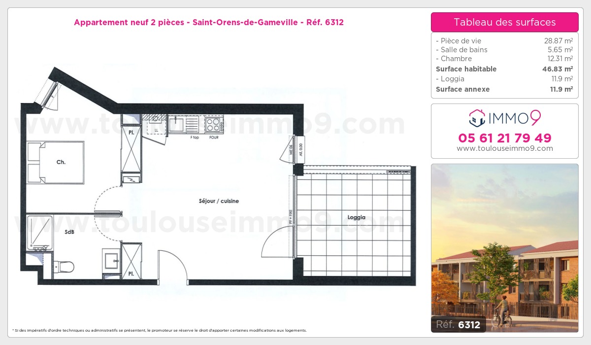 Plan et surfaces, Programme neuf Saint-Orens-de-Gameville Référence n° 6312