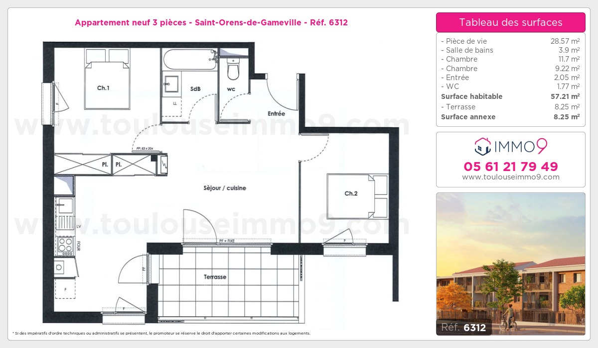 Plan et surfaces, Programme neuf Saint-Orens-de-Gameville Référence n° 6312