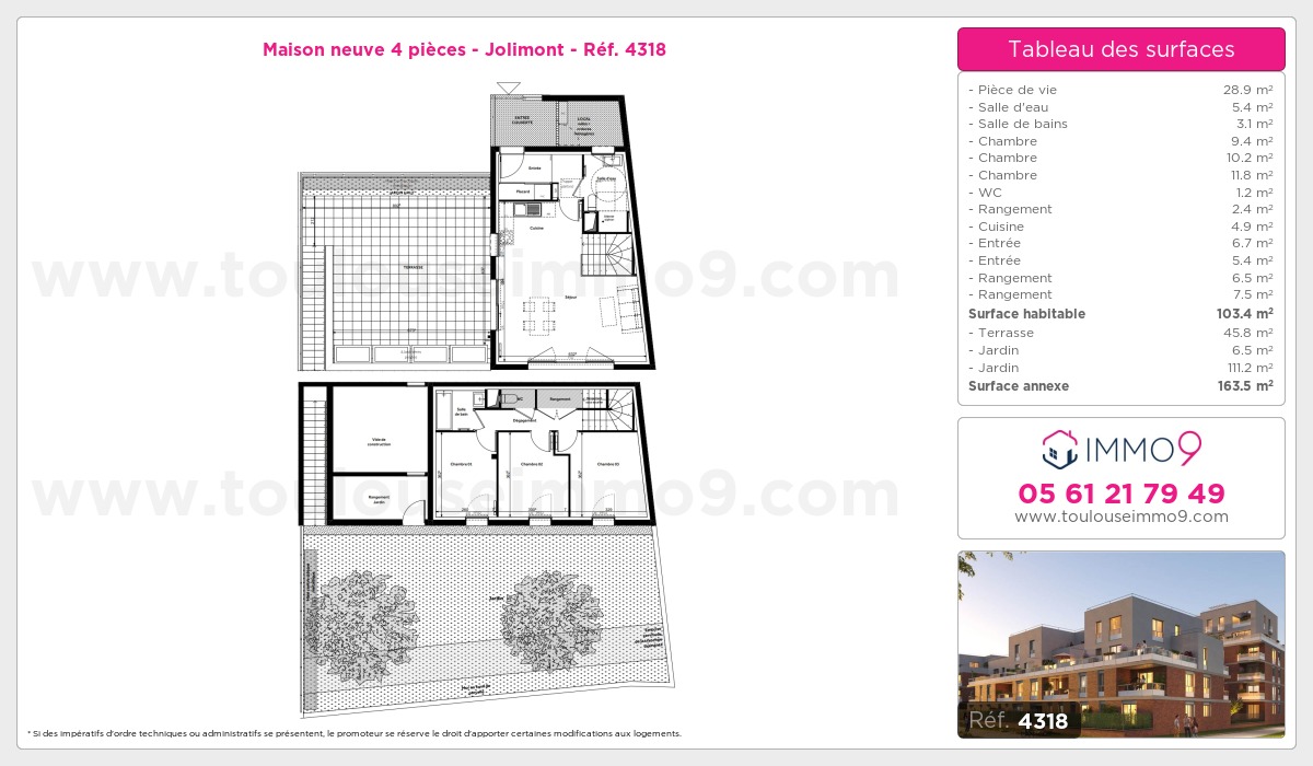 Plan et surfaces, Programme neuf Toulouse : Jolimont Référence n° 4318