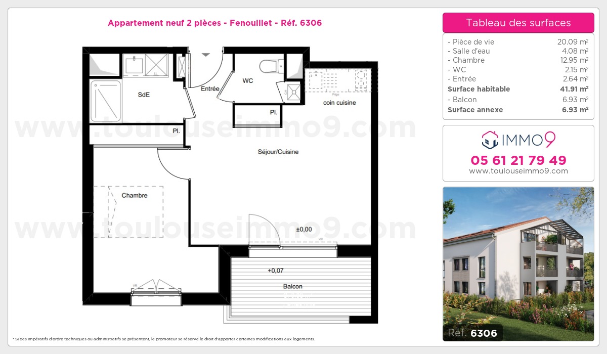 Plan et surfaces, Programme neuf Fenouillet Référence n° 6306