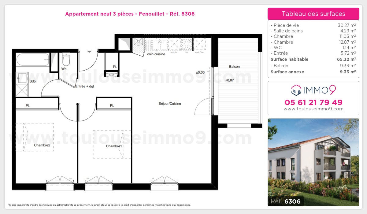 Plan et surfaces, Programme neuf Fenouillet Référence n° 6306