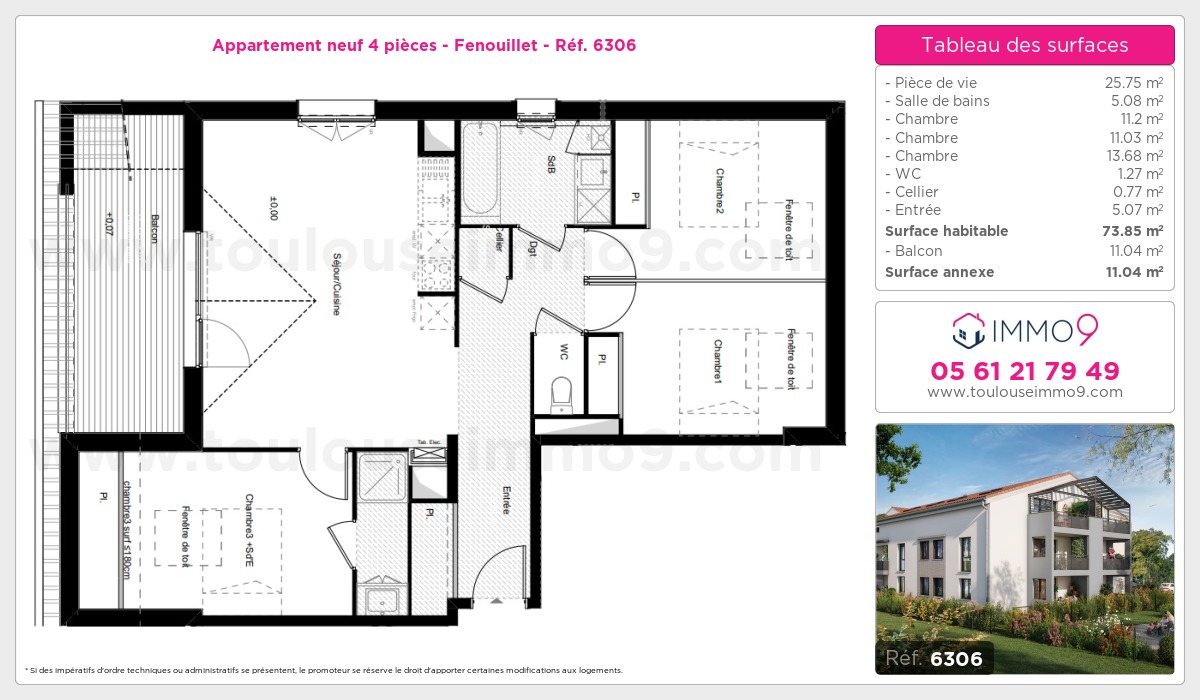 Plan et surfaces, Programme neuf Fenouillet Référence n° 6306