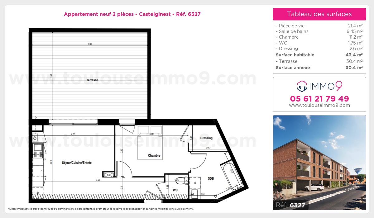 Plan et surfaces, Programme neuf Castelginest Référence n° 6327