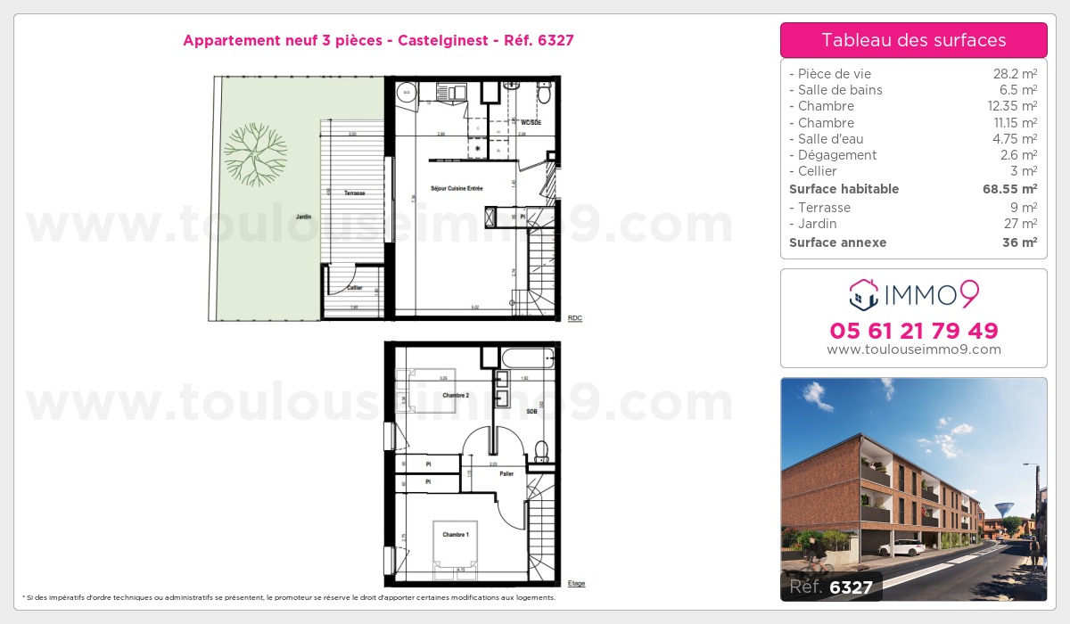 Plan et surfaces, Programme neuf Castelginest Référence n° 6327